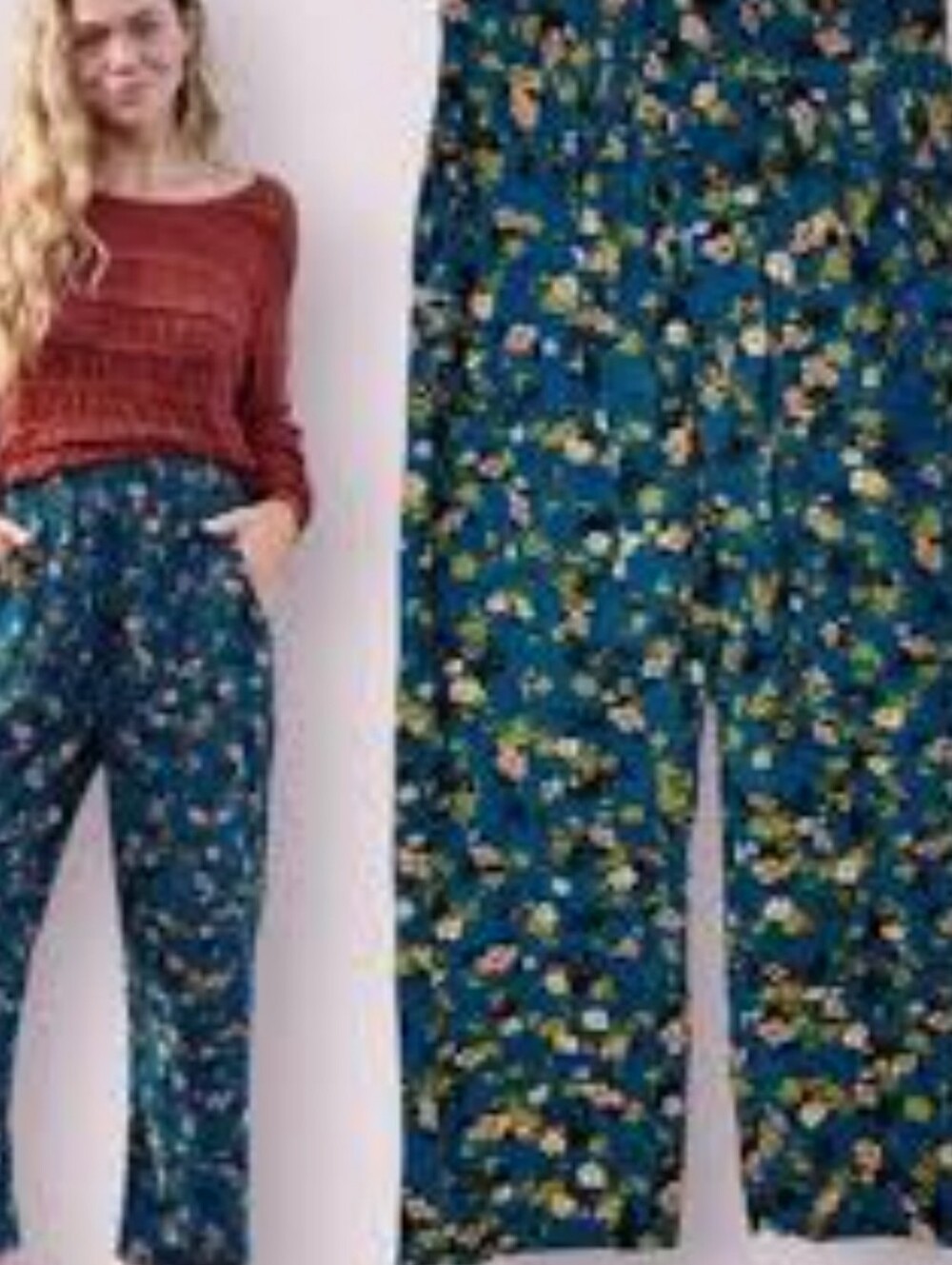 Teal Floral Cropped Pants